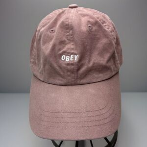 Yupoong Obey Sample Hat Pink Strapback Cap Embroidered Logo Baseball‎ Rare